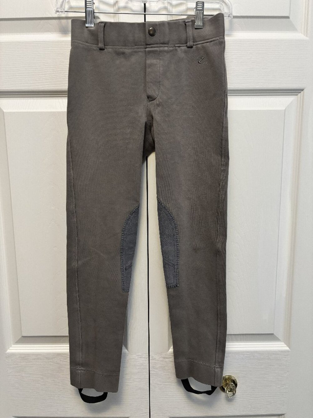 Horze Girls Youth Large Equestrian Riding Breeches Gray Knee Patch Stirrup Pants